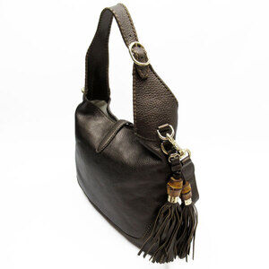 Gucci Shoulder Metallic Bag Gold Brown Leather Black Dark Jackie